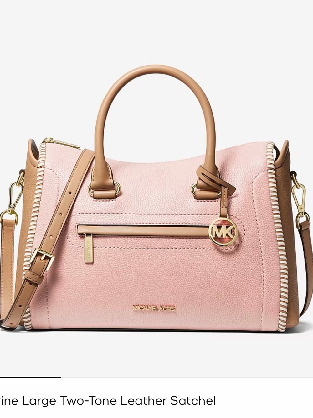 Michael Kors Pink and Tan Pebbled Leather Satchel